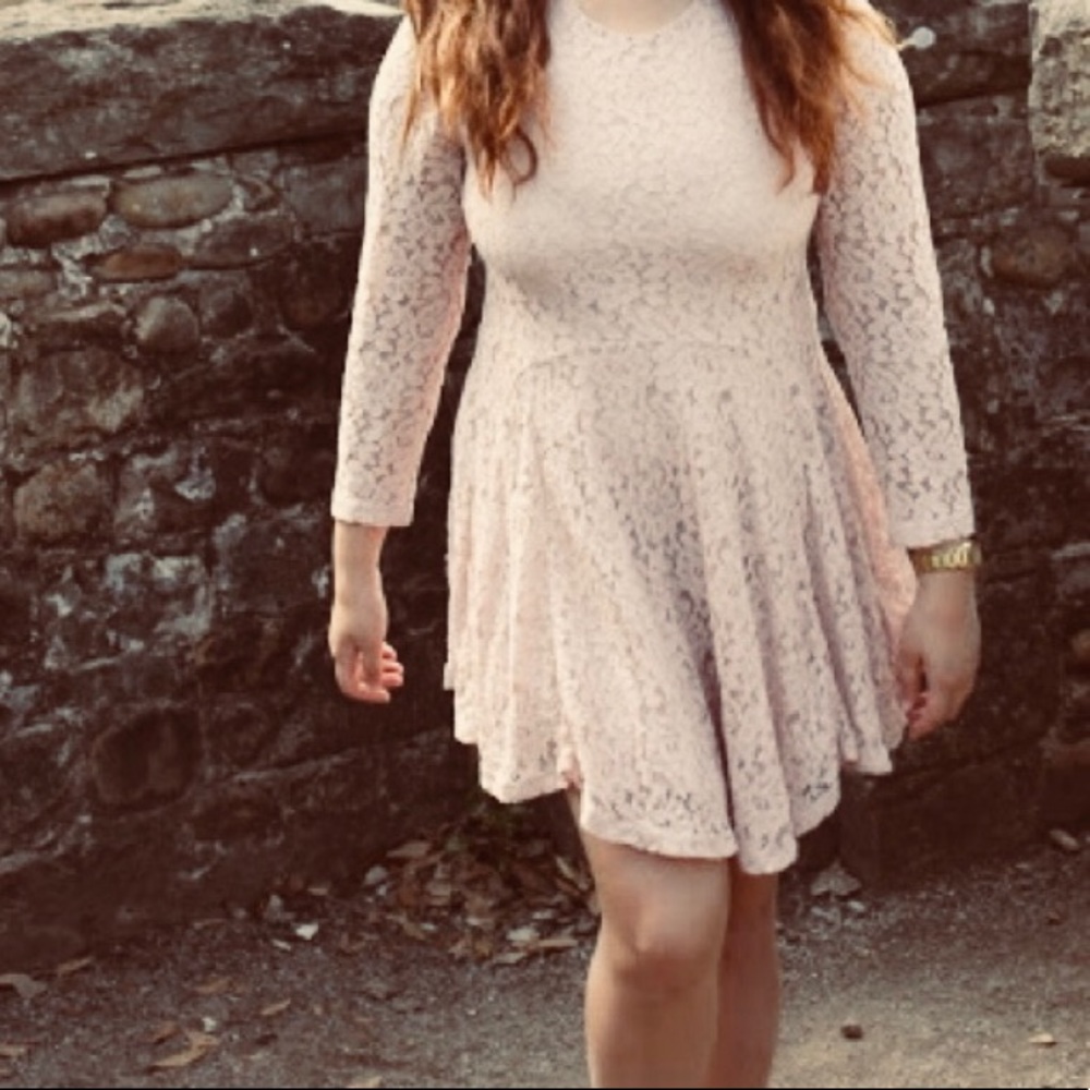 Pink lace fit and flare dress